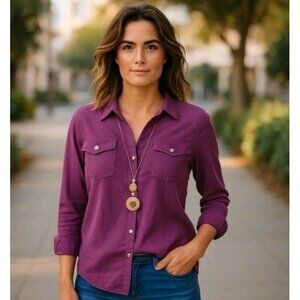 DVF Diane Von Furstenberg Purple Linen-Cotton Blouse Size 8